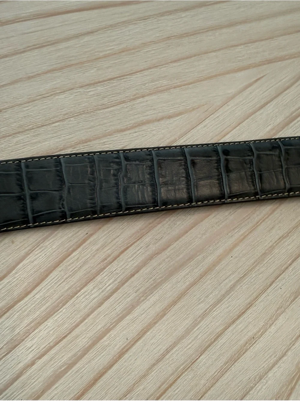 Joseph Abboud Blue Croc-Embossed Leather Belt with Silver Buckle